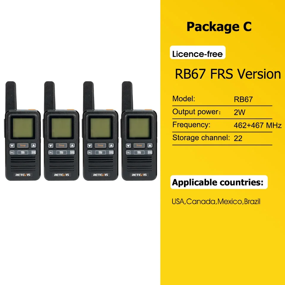 Retevis RB667 Walkie-Talkie 2er/4er-Set PMR446/FRS Tragbares Typ-C Lizenzfreies Zweiwege-Funkgerät mit 1,44 Zoll LCD-Display für Camping