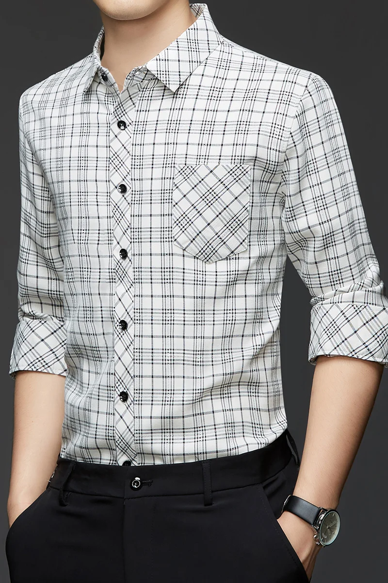 

Рубашка с длинными рукавами в клетку из хлопка и льна для осени и зимы, деловая и повседневная мужская рубашка без глажки, весенняя весенняя рубашка