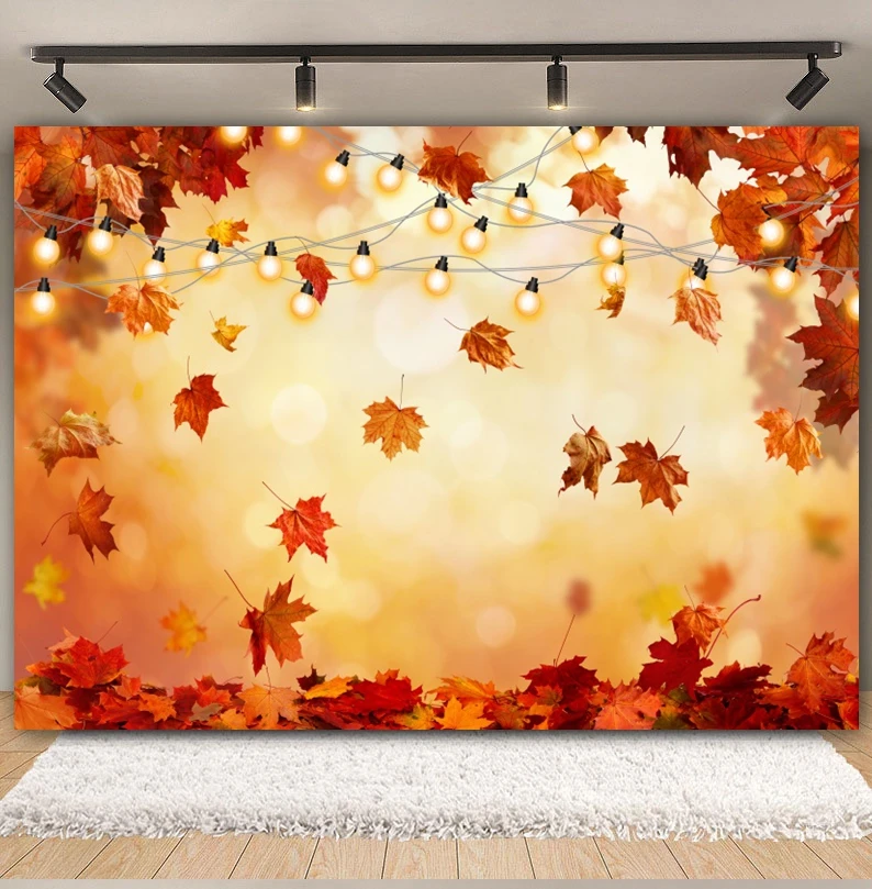 Autumn Fallen Leaves Sunshine Backdrop for Photography Fall Farm Harvest Pumpkin Sunflower Baby Portrait Background Photo Studio