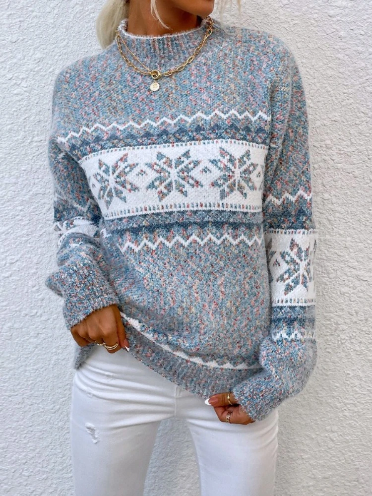 Winter Autumn Women's Knitted Turtleneck Sweater Casual Loose Long Sleeve Tops Fashion Pullovers Flower Female Knitwear Clothing