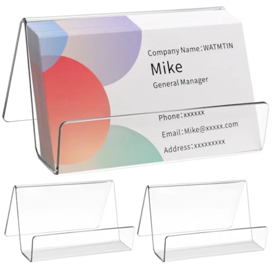 3 Pcs Acrylic Business Card Holder for Desk, Desktop Business Card Stand, Clear Name Cards Display Holder for Exhibition Access