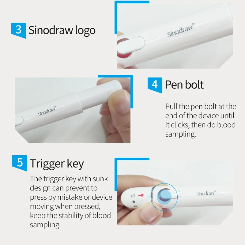 1PC Sinocare Lancing Device with Adjustable 9 Depths Settings Pen for Blood Glucose Tests