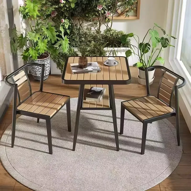

HYS courtyard balcony simple outdoor waterproof wrought iron small apartment sun protection plastic wood open-air combination
