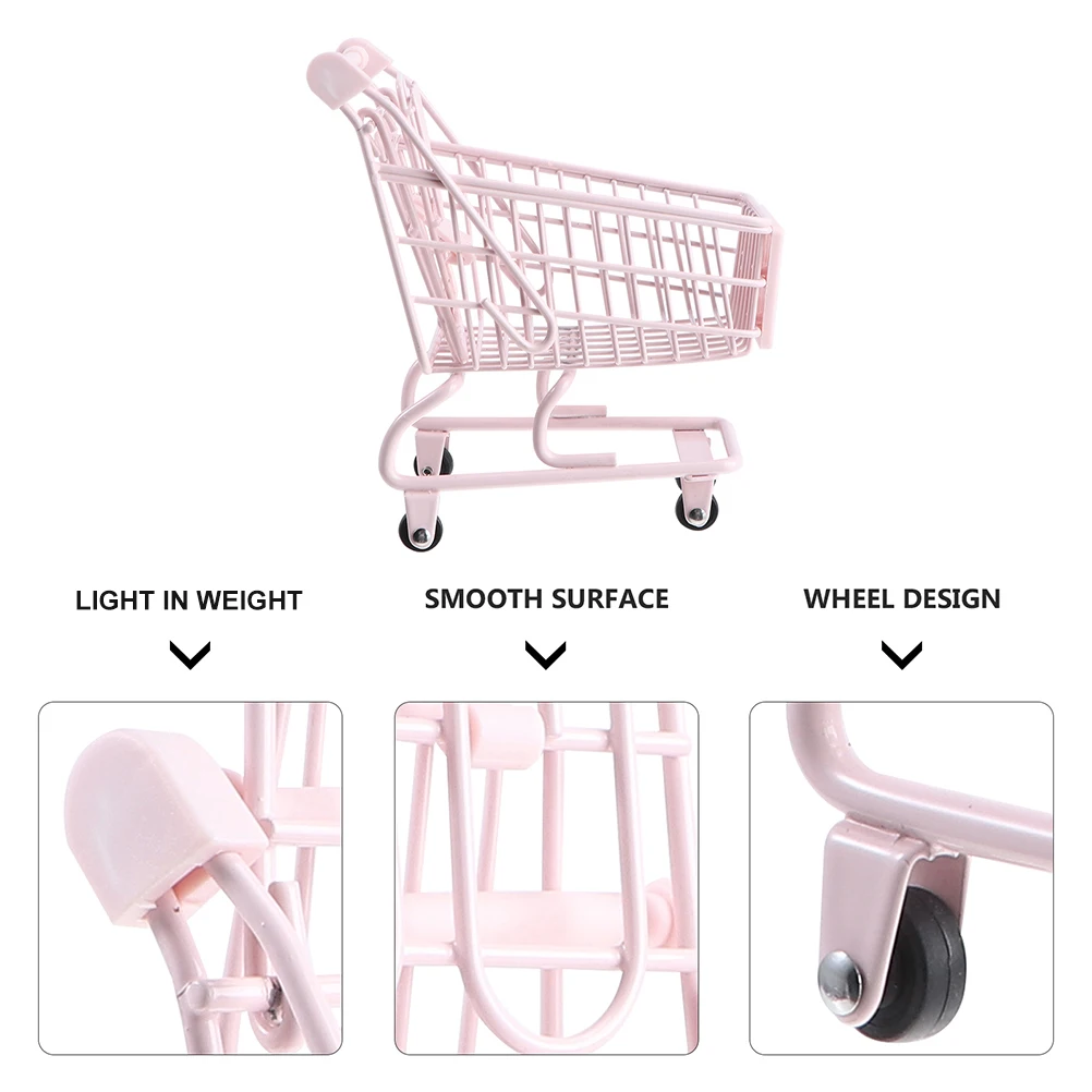

1pc Small Shopping Cart Ornament Mini Trolley Model Cute Desk Decoration Storage Organizer Office Bedroom Kitchen Lavender