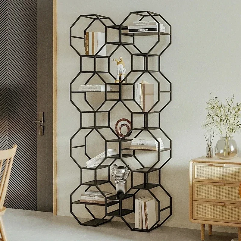 H  Shelf floor simple modern home wall bookcase living room light luxury wrought iron partition display rack