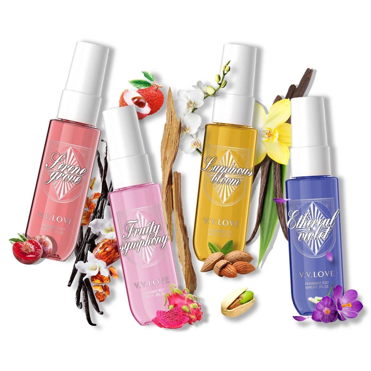 4 ชิ้นชุดสตรีสเปรย์น้ําหอม PortableTravel ชุดน้ําหอม Hair & Body Mist ดอกไม้ Fruity Gourmand Notes 40ML 1.3FL.OZ*4