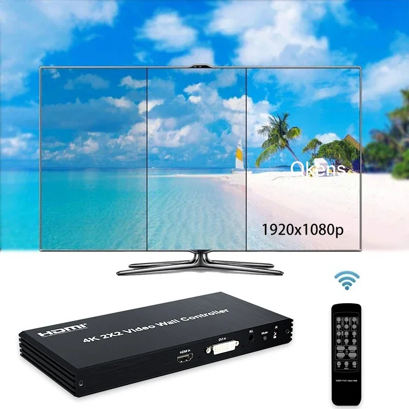 

4k Video Wall Controller Multi Screen Stitching Processor 1x2 1x3 1x4 DVI HDMI 2x2 TV Splicer Can Bezel Adjust 180° Flip RS232