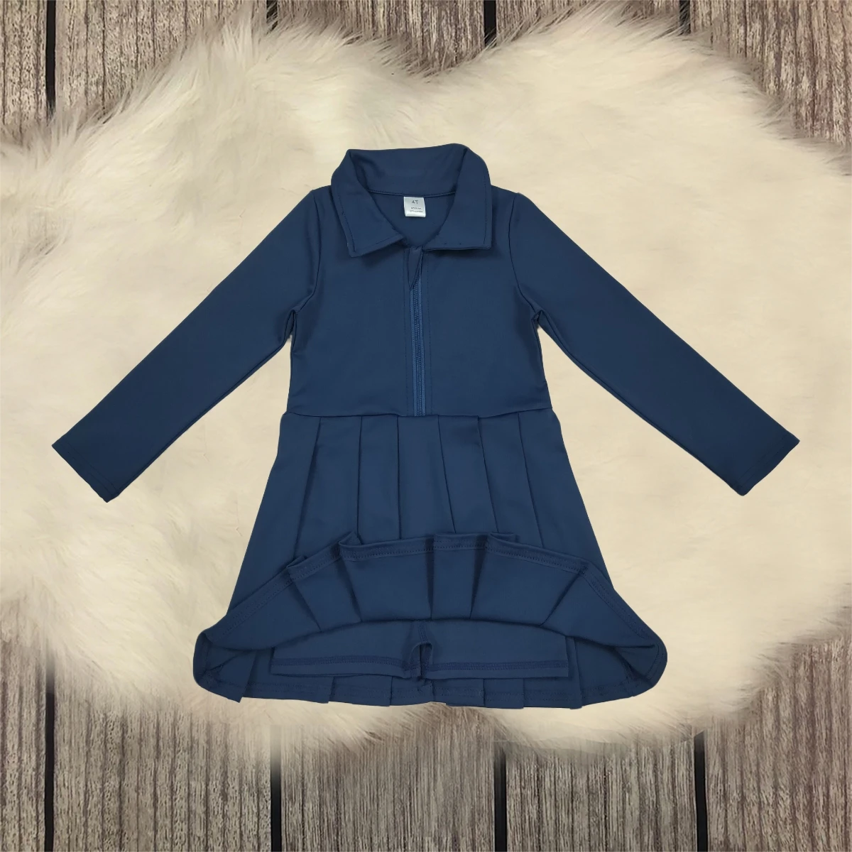 

Infant Kids Skirt Long Sleeves Toddler Girls Zipper Navy Blue Dress Clothes Baby Girl Active Wear Spring Fall Clothing Wholesale