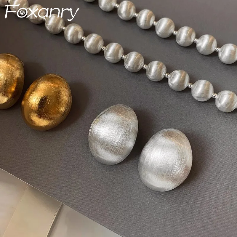 Foxanry Prevent Allergy Scrub Geometric Stud Earrings For Women Vintage Minimalist Classic Temperament Engagement Jewelry Gifts