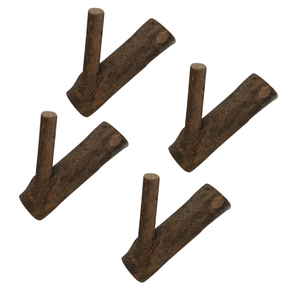 

4pcs Wall-mounted Coat Hooks Vintage Home Decor Creative Log Tree Branch Clothes Storage Wooden Hook For Bedroom Kitchen Office