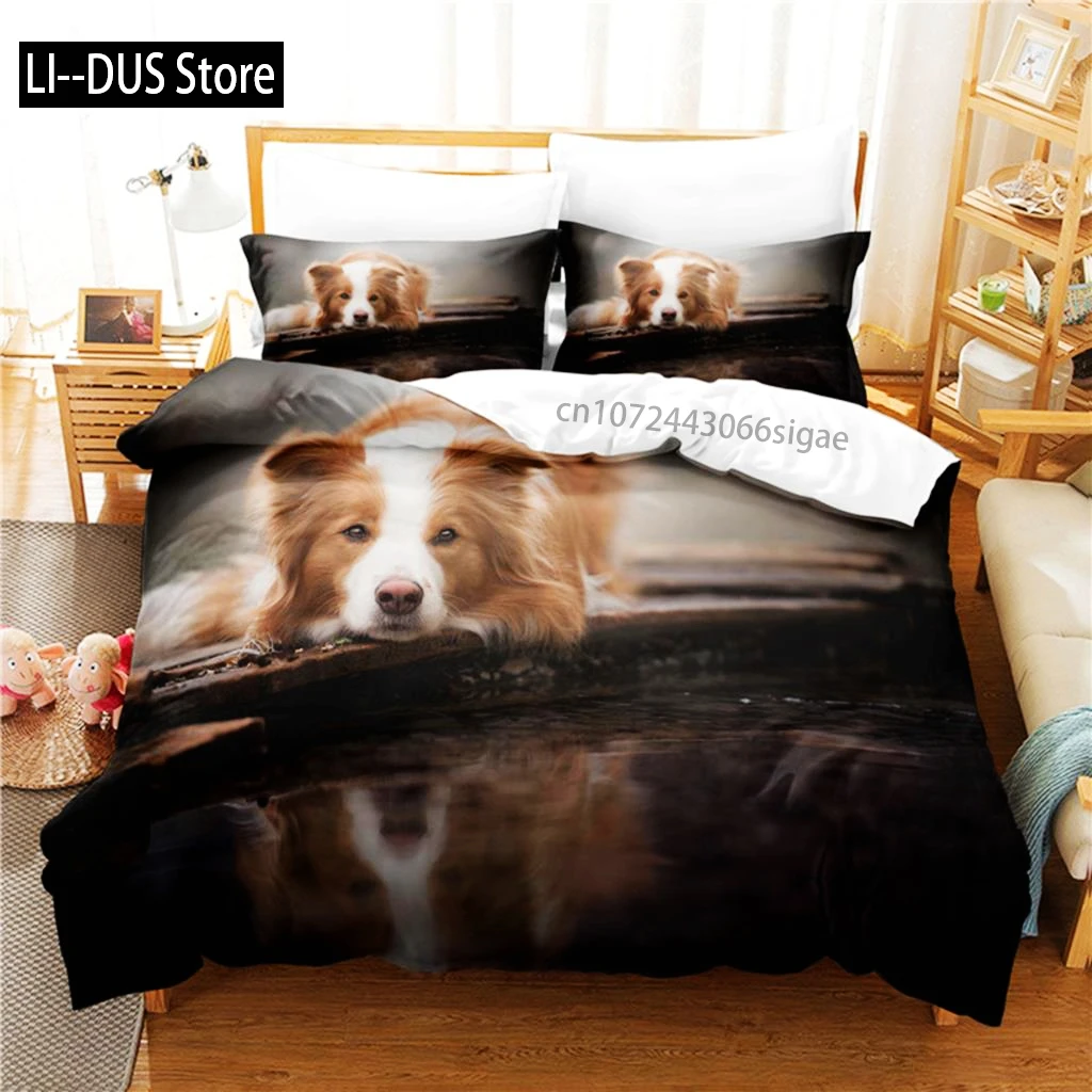 لطيف جرو طقم سرير حاف مجموعة غطاء الفراش 3D الطباعة الرقمية الملكة حجم طقم سرير تصميم الأزياء #4