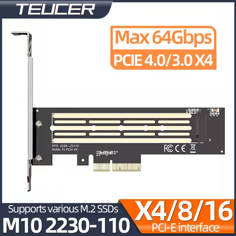 Teucer M.2 NVME to PCIe 4.0 3.0 SSD Adapter 64Gbps X4 X8 X16 Expansion Card for Desktop PC Solid State 2230/2242/2260/2280/22110