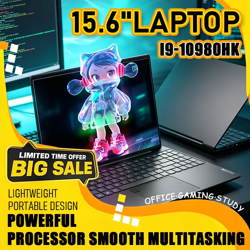 2026 New Swift 15.6 Inch Gaming Laptop Intel i9-10980HK, 16GB RAM 1TB/2TB SSD Portable Notebook for Office Low Power