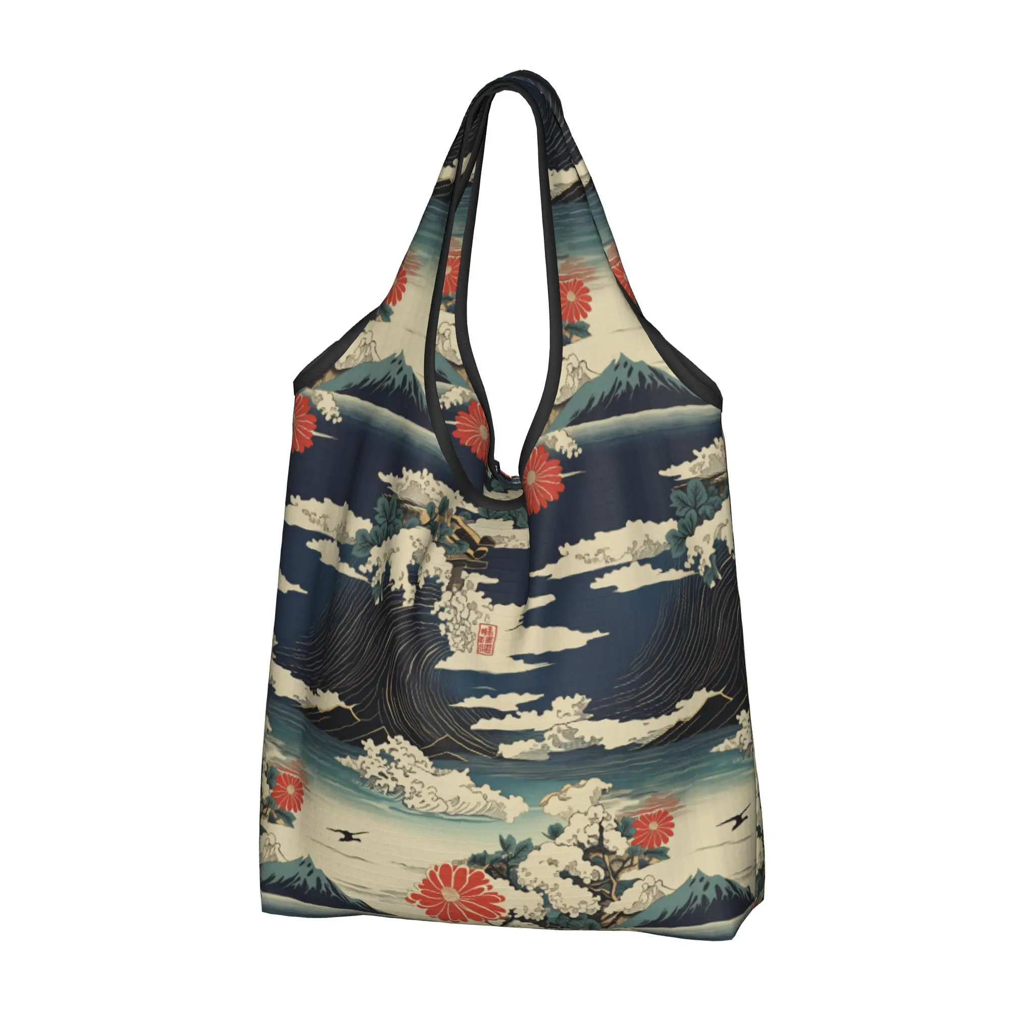 Custom Echoes Of Kyoto Silk Japane Ukiyoe Art  Shopping Bag Women Portable Large Capacity Groceries  Tote Shopper Bags