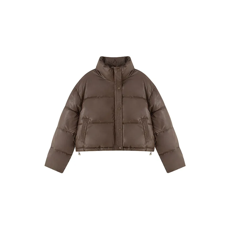 Women PU Leather Parkas Coats Short Overcoat Solid Stand Collar Zipper Long Sleeve Straight Thick Casual Office Lady Winter 2025