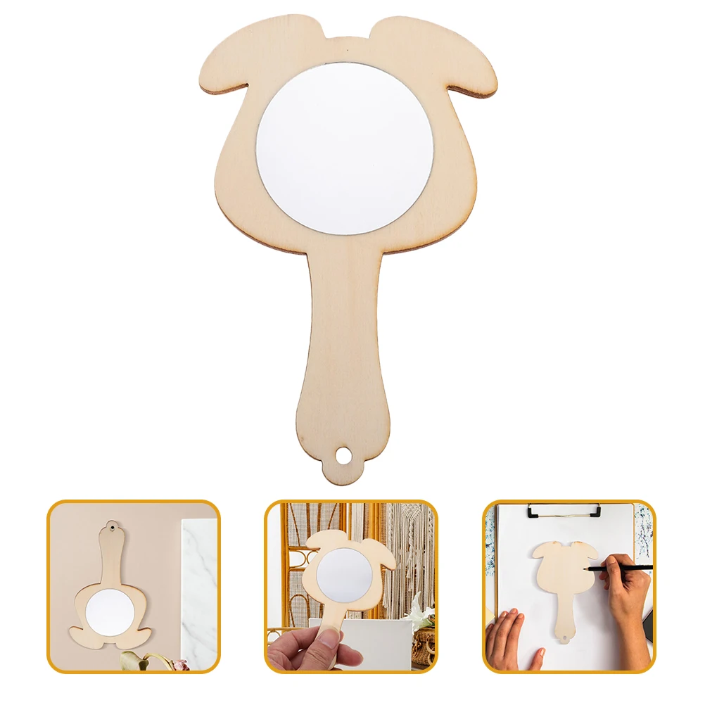

10pcs Diy Handheld Mirror Accessory Mirror Creative Wood Mirrors Small Household Mirrors For Family Use