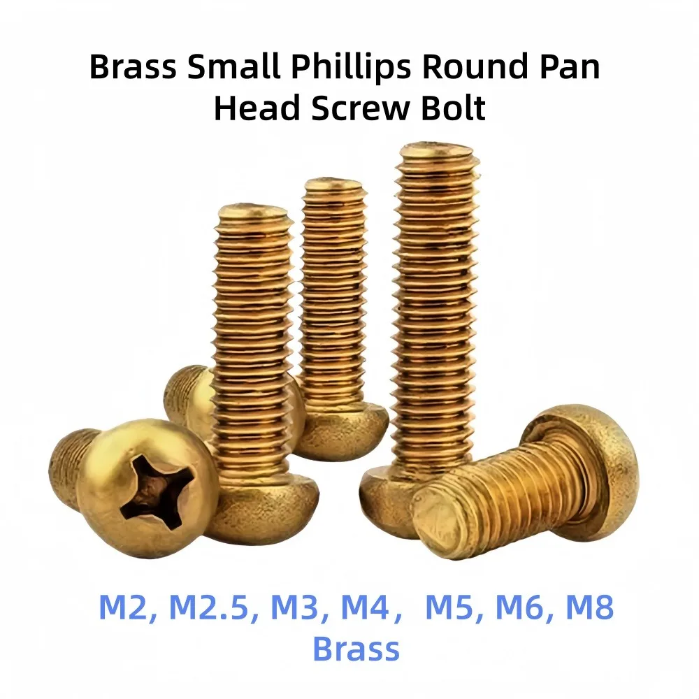 Brass Phillips Pan Head Machine Screws Cross Recessed Round Head Copper Bolts M2-M8 Length 4-60mm Anti-Rust Threaded Fasteners