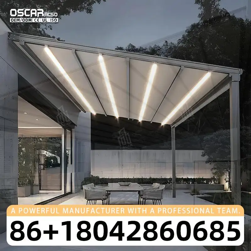 Outdoor Electric Automatic Sliding Awning with Smart Roof Waterproof for Patio Garden Balcony Retractable Canopy Pergola