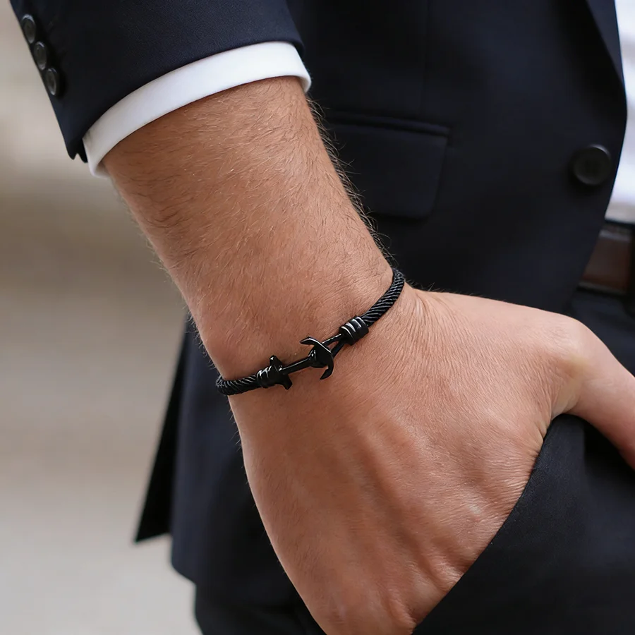 Noter Stylish Men Anchor Bracelet 8 Colors Available Grade A 4mm Milan String Charm Braslet Hiphop Rock Wrist Accessories Joias