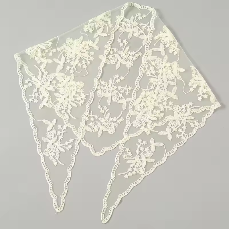 Elegant Lace Scarf Hollow Out Embroidery Foulard Bandana Solid Color Triangular Scarf Thin Vintage HandkerChiefs for Hair Woman - Image 4