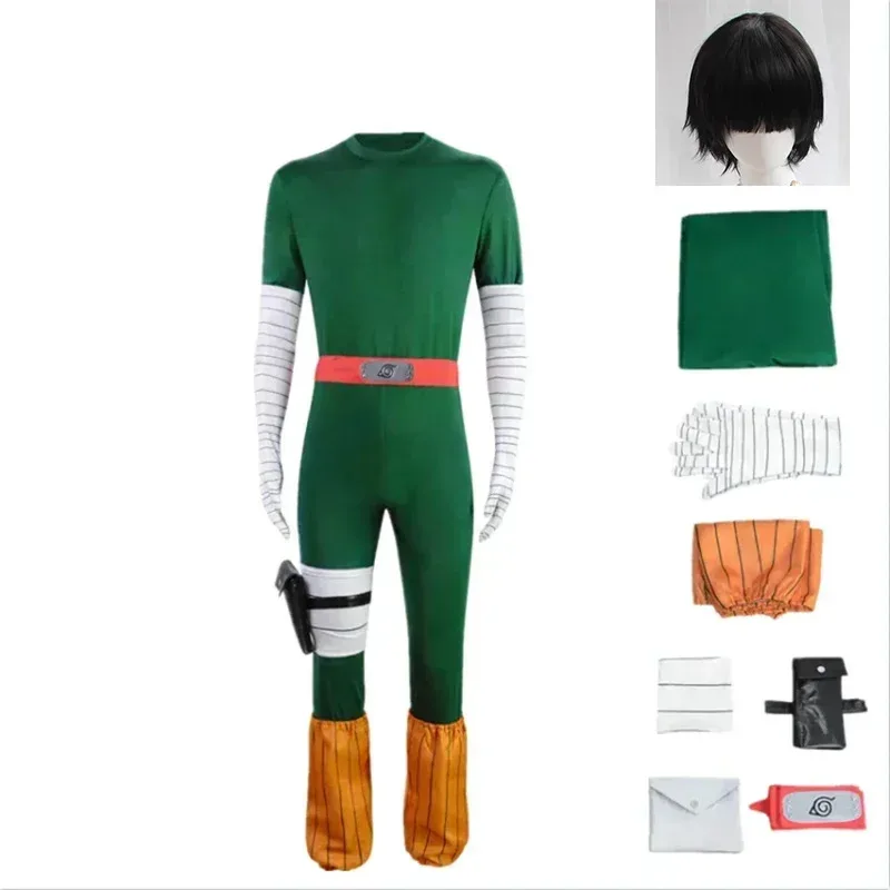 2025 New Japanese Anime Rock Lee Cosplay Costume Wig Jumpsuit Outfits Carnival Suit Halloween Party Unifom AA