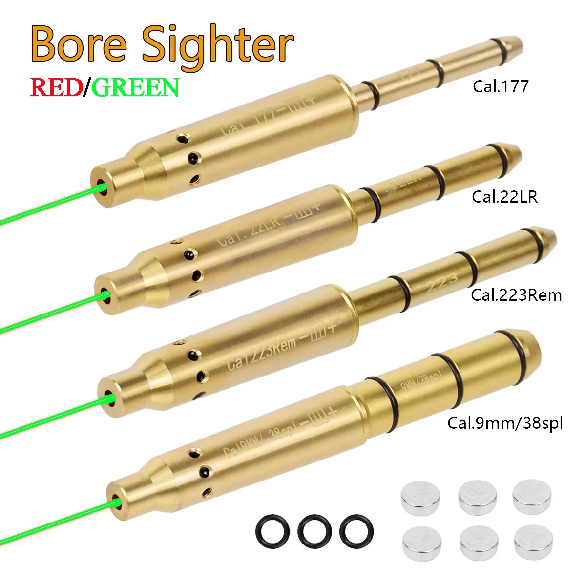 Tactical Laser Bore Sight .177 22LR .223Rem 9mm .38spl Cal 45 Green Red Laser Boresighter End Barrel for Revolvers Pistols Rifle