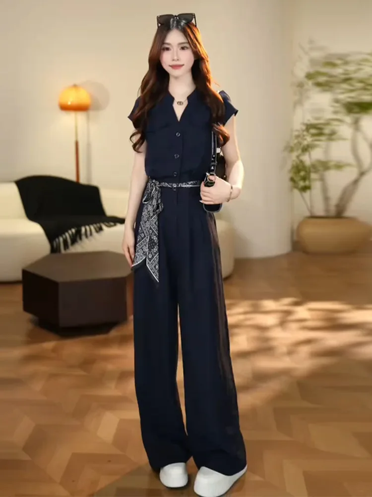 Mono ligero Ele para mujer, novedad de verano, diseño, sensación de gama alta, traje de una pieza adelgazante, informal, con cuello irt y botones...