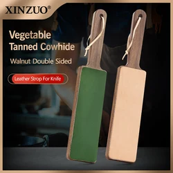 XINZUO 1PC Double Side Leather Strop for Knife Sharpening Stropping Block Kit Compound Knife Sharpening Walnut Wooden Handle