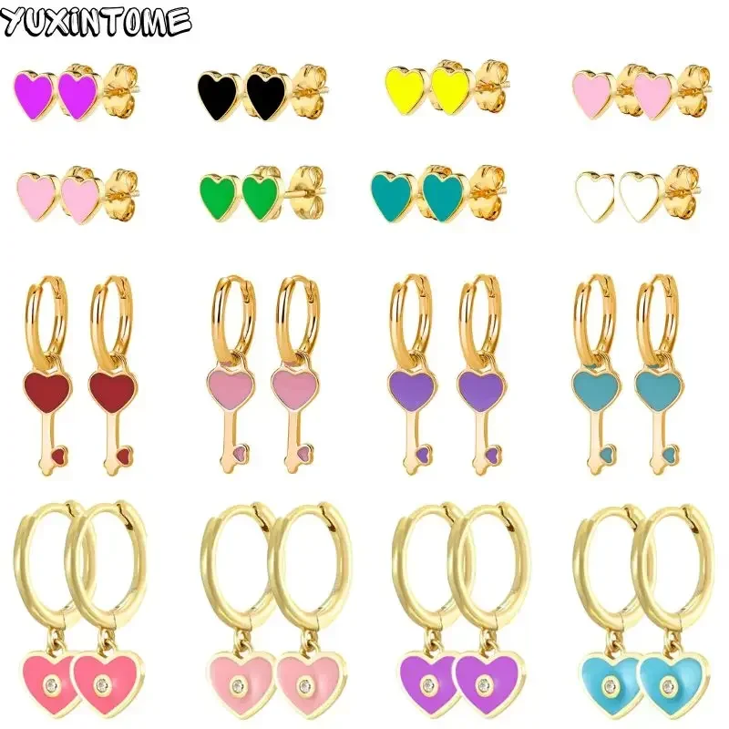 

925 Sterling Silver Needle Colorful Enamel Heart-Shaped Hoop Earrings for Women's Cute Barbie Heart Earrings Fashion Jewelry