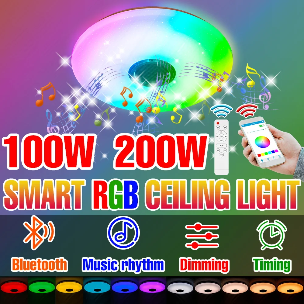 200-ワット-led-スマートランプ-rgb-ラウンド天井シャンデリア-bluetooth-接続アプリリモコン調光ホームパーティー装飾照明