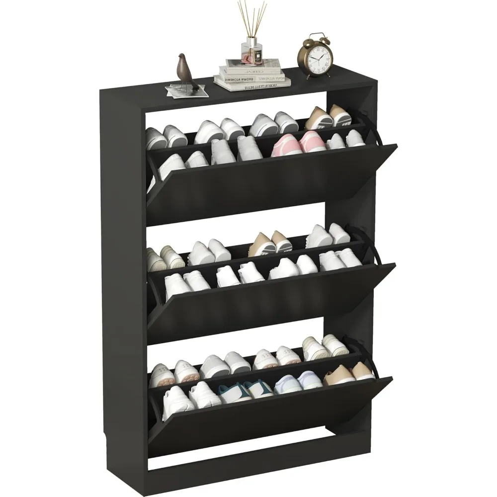 

Тонкий шкаф для обуви с 3 откидными ящиками, отдельно стоящий деревянный шкаф для хранения обуви для прихожей и прихожей, современная узкая полка для обуви