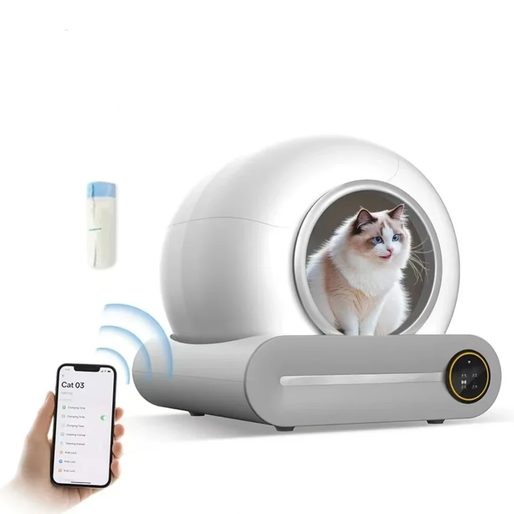 Cabine de toilette intelligente pour chat, 65l, avec contrôle par application et poubelle automatique de voyage pour chat, bac à litière automatique pour chats