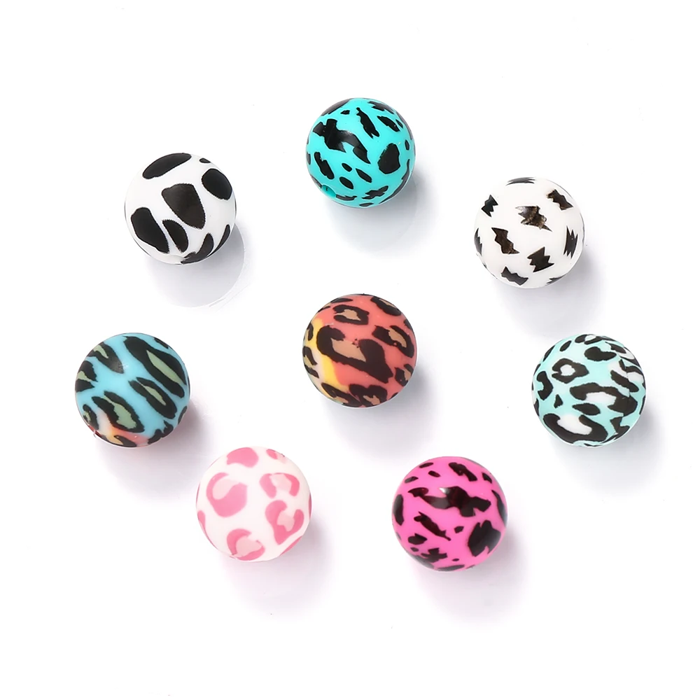 10Pcs Silicone Beads 15mm Colored Round Leopard Print Focal Beads DIY Necklace Bracelet Keychain For Jewelry Making Handmade