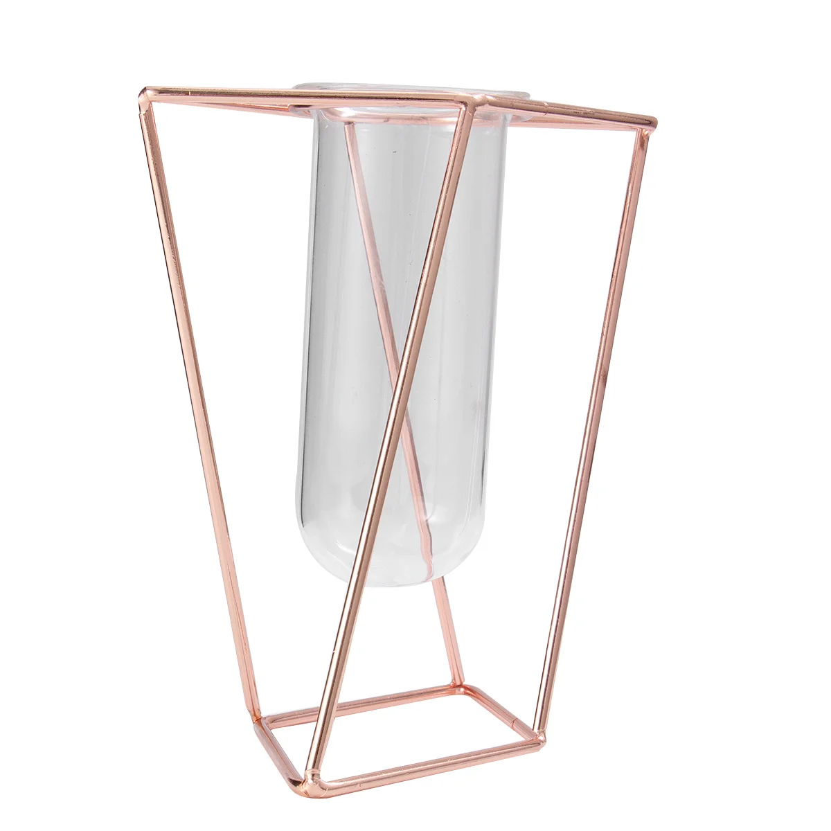 

1Pcs Geometric Rose Gold Iron Art Flower Planter Glass Tube Vase Hydroponics Container Home Wedding Birthday Decoration