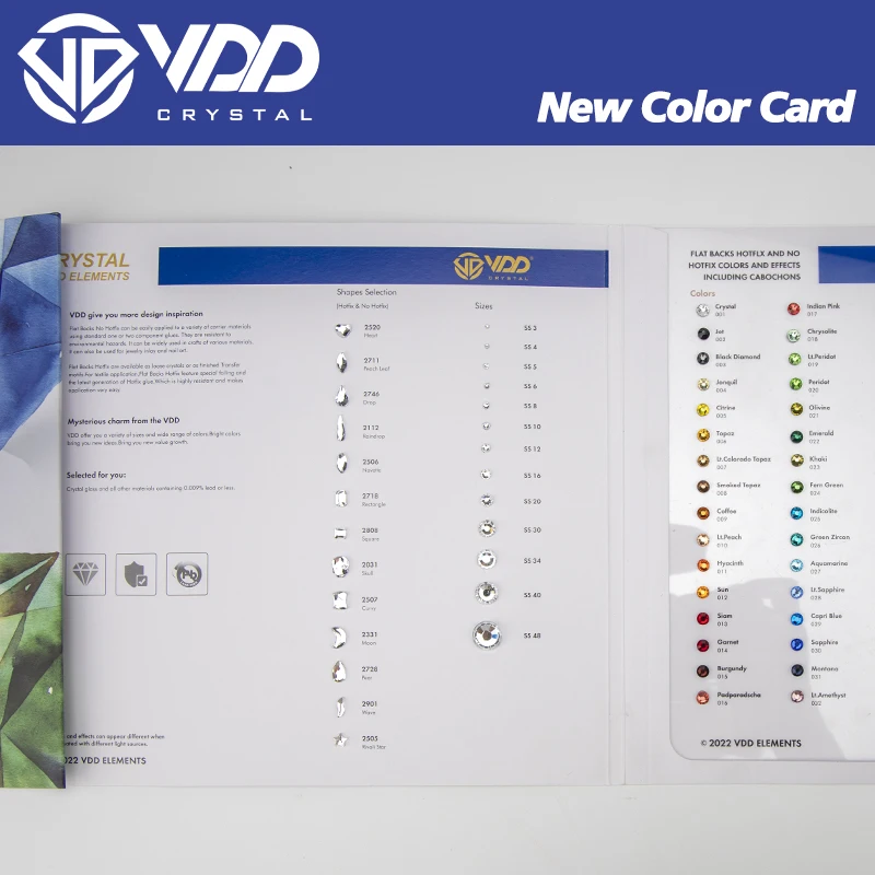 VDD Color Chart AAAAA Crystal Rhinestone High Quality Hot Fix/Non Hotfix Stones Color Card For Compare Choose Various Colors