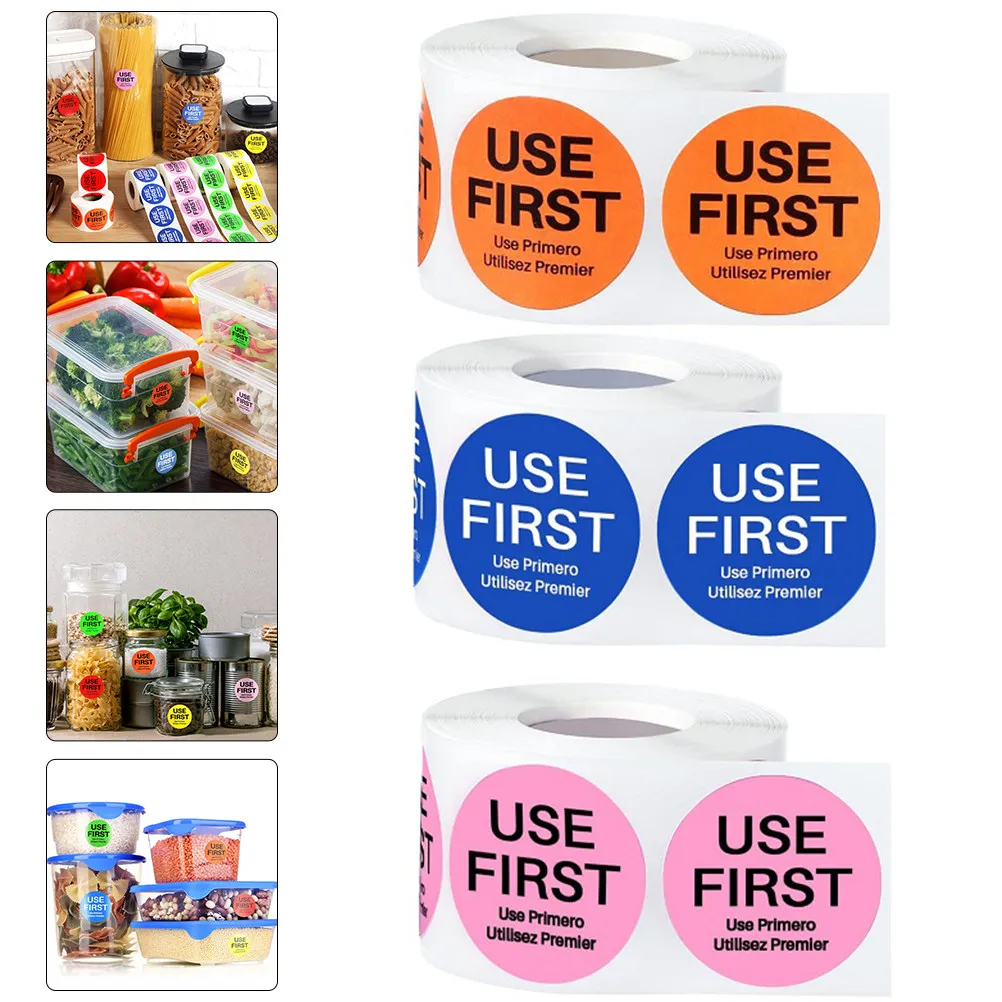 

3 Rolls Inventory Control Labels Neon Round Food Storage Stickers Use First Decals For Restaurant Home Jar Bin Container Dating