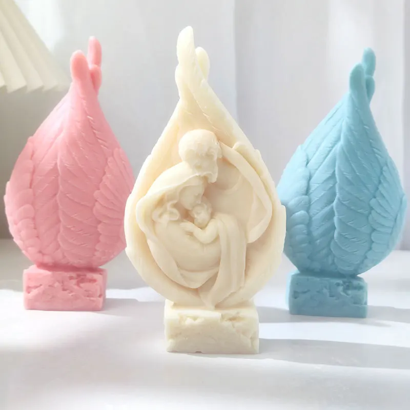 LOVE RESIN Our Lady of Jesus Family Candle Silicone Mold Jesus Home Decoration Holy Family Aromatherapy Candle Decoration 3pcs