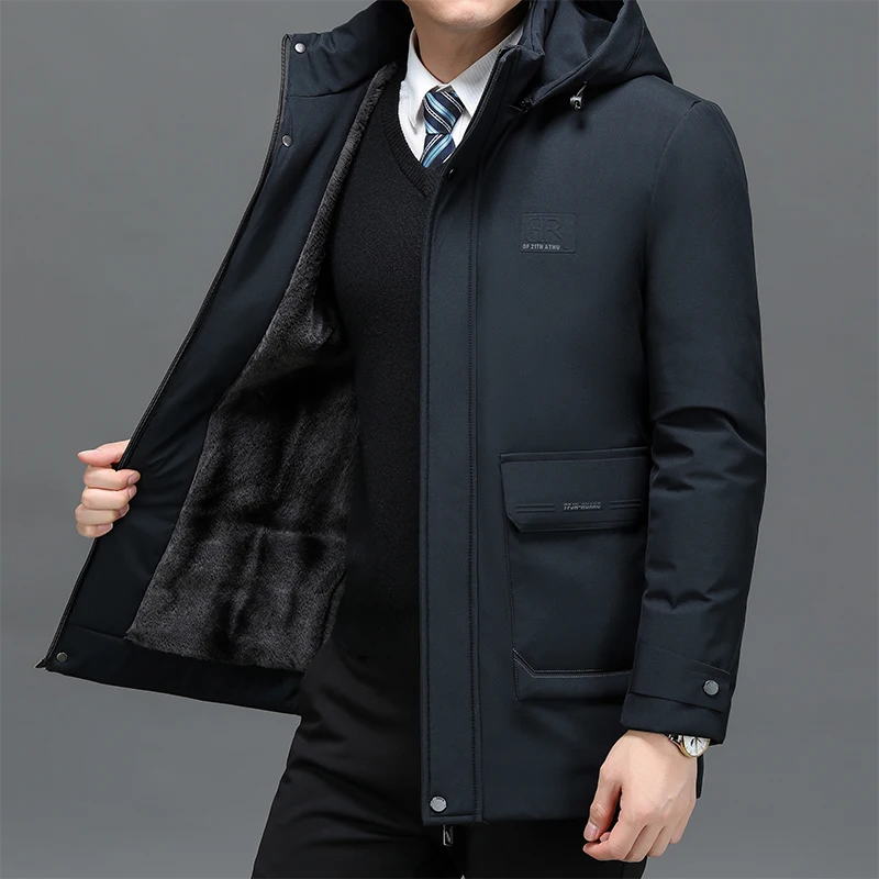 2024 Men's Fashion Detachable Cap Thickened Plush Office Clothing Top Long Sleeve  Youth Cotton-padded Jacket 2023 Coat For Men