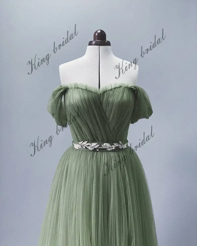 Corset Wedding Dress with Silver Belt Tulle Draped Off Shoulder Dress Sweetheart Evening Gown Prom Formal Dress Women Elegant