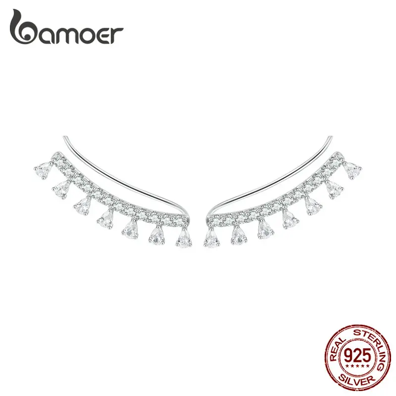 

Bamoer 925 Sterling Silver Exquisite Zircon Ear Hooks Small Pendant Stud Earrings for Women Birthday Gift Fine Jewelry BSE758