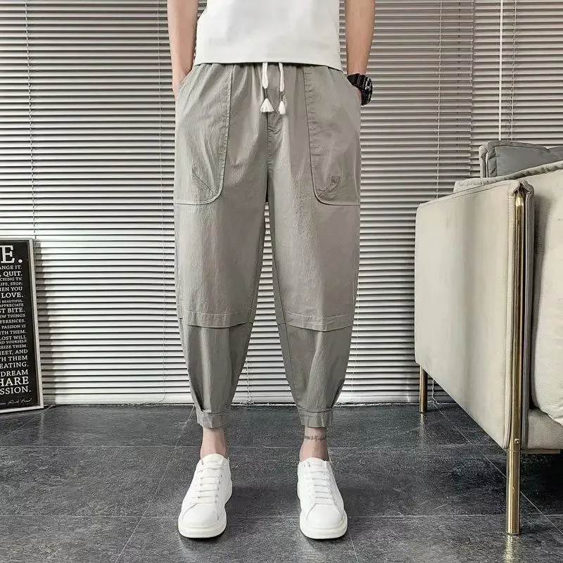 Cool Thin Casual Pants Man Ice Silk Cooling Summer Trousers For Men Harem Cheap Korean Style Plus Size Harajuku Fashion Xxxl