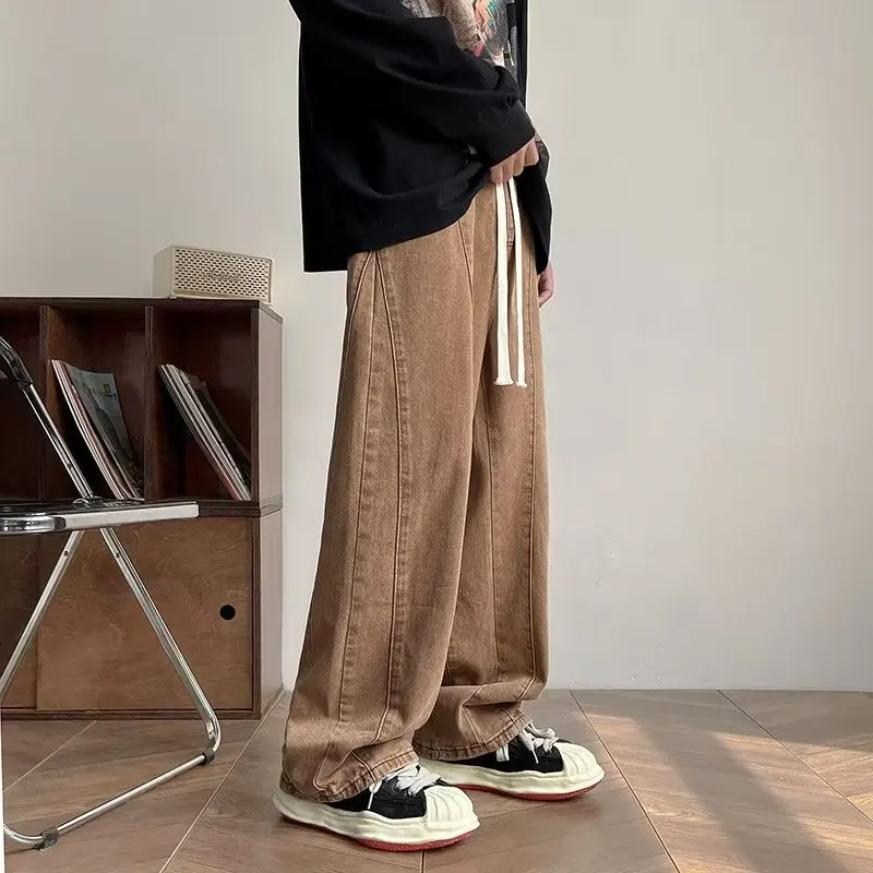 

Vintage Loose Dad Jeans High Street Style Men's Casual Long Pants Autumn Trendy Brandless High Waist Straight Leg Jeans