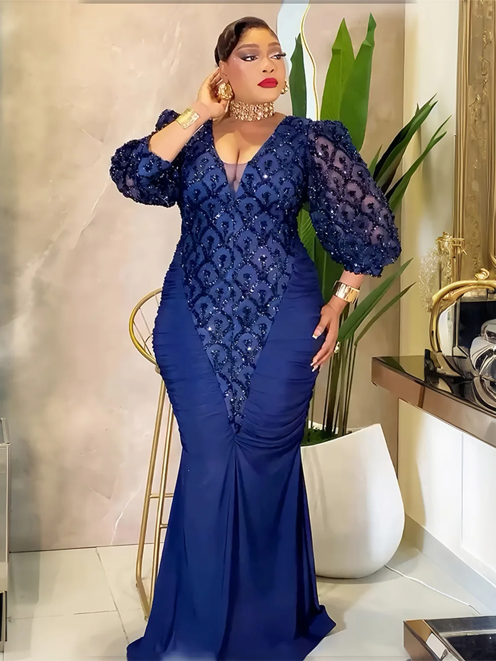 

Plus Size African Party Dresses for Women Dashiki Sequin Sexy Bodycon Long Dress Elegant Fashion Muslim Wedding Evening Gown