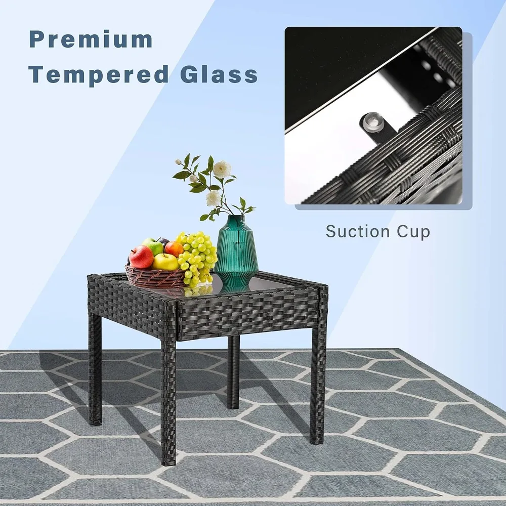 

3-piece Set of Outdoor Terrace Furniture, Cushioned Rattan, Wicker Chairs with Coffee Table in The Courtyard and Backyard