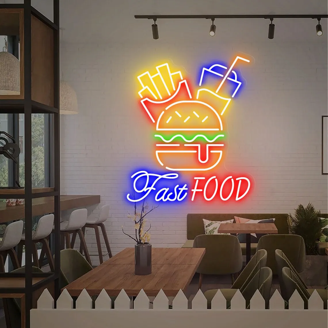 Fastfood Neon Sign Hamburger Neon Sign Kitchen Neon Wall Art Bar Neon light Dining Bar Decoration Handmade Business Logo