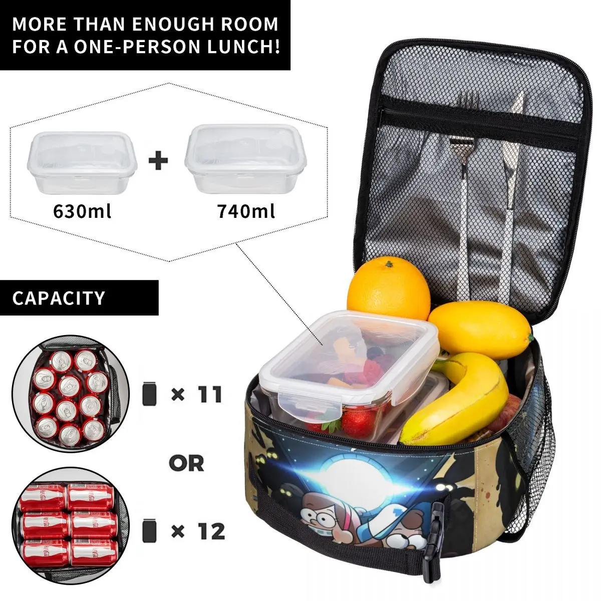 Gravity Falls Lunch Bag For Adult Designer Lunch Box Fashion Picnic Cooler Bag Portable Oxford Thermal Tote Handbags