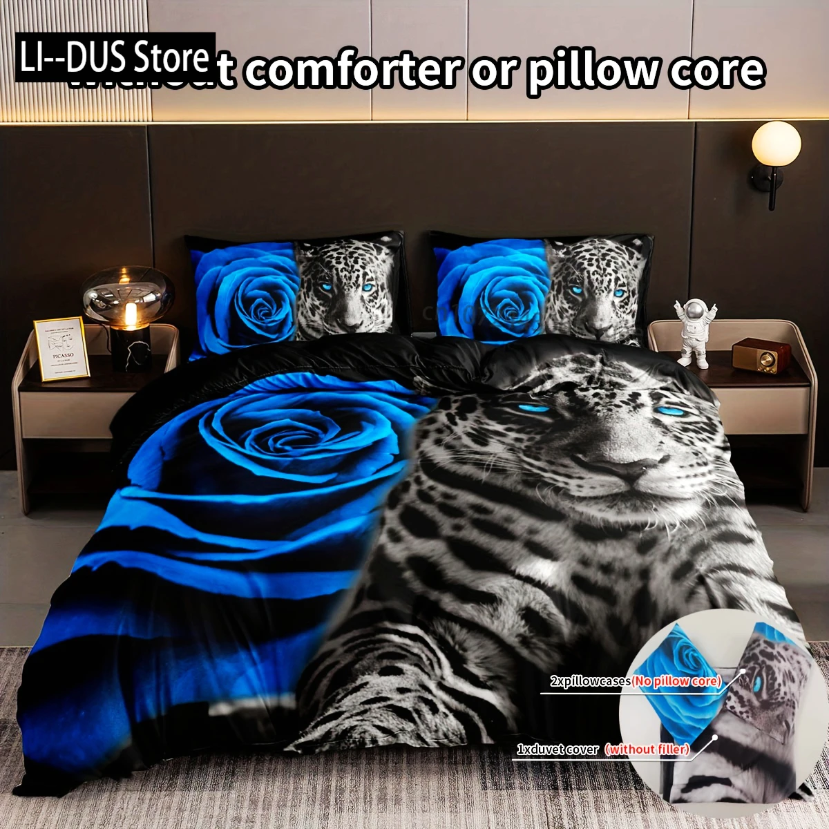 3-Piece Luxurious Leopard Romantic Rose Print Duvet Cover Set - Soft, Comfortable, And Hypoallergenic Bedding For Bedroom, Guest