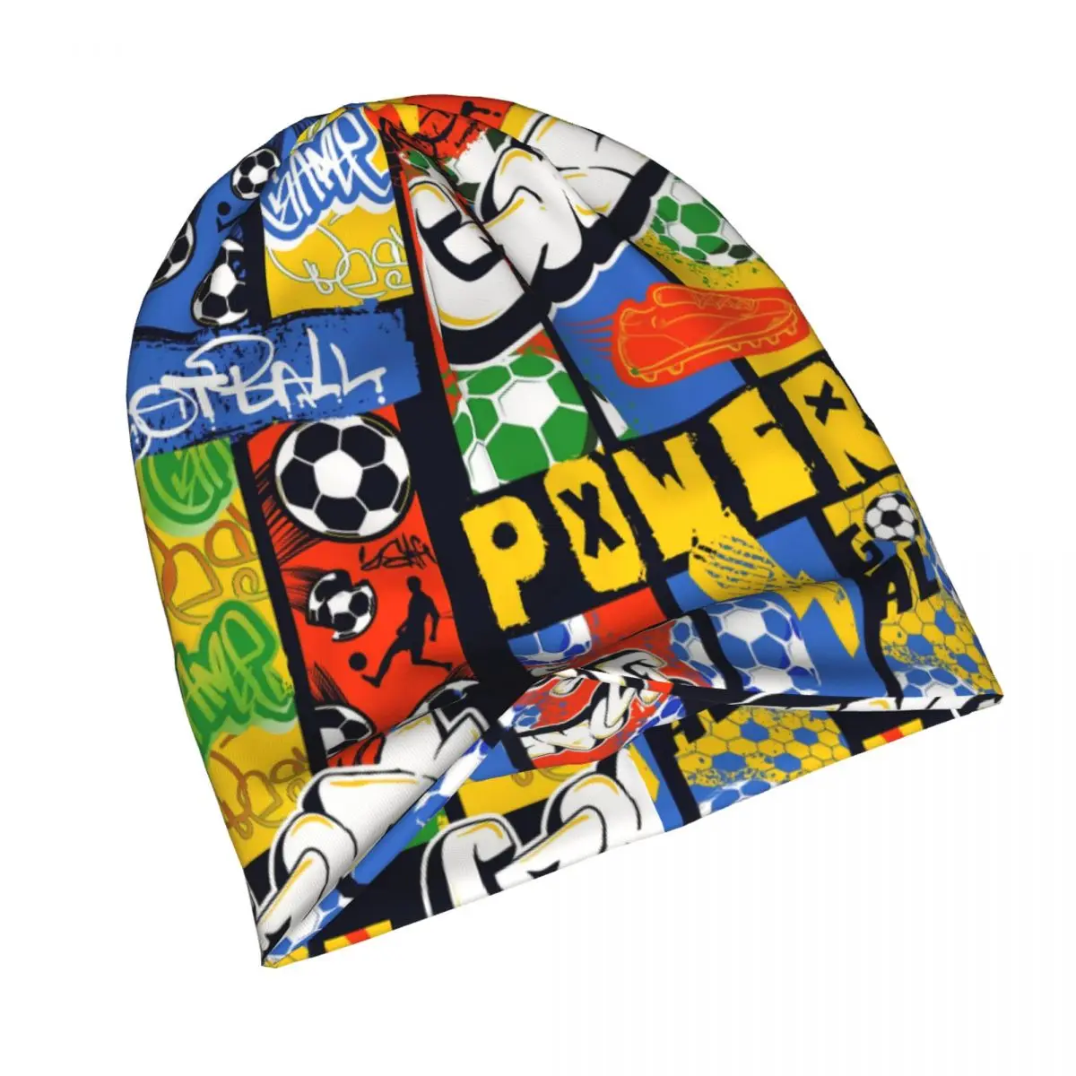 Graffiti Art Pattern Skullies Beanies Hats Football Pattern With Soccer Ball Players Thin Bonnet Caps Men Women's Earmuffs