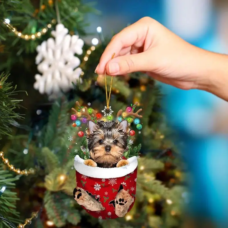 Acrylic Christmas Pendant Cute Dog Christmas Ornaments Acrylic Material Decoration Accessory for Christmas Tree Door Window Car