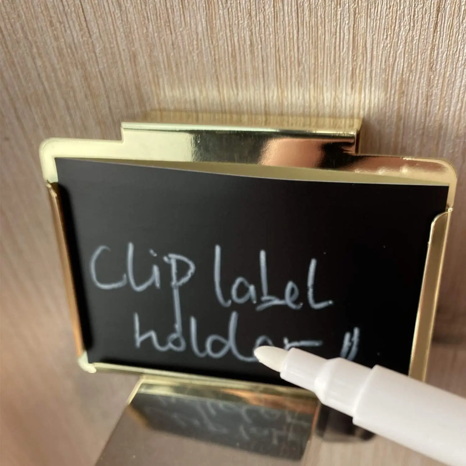 

10 Pcs Clip Holders with 60 Pcs Chalkboard StickersTop label Clip Label Holders,Gold Bin Clips for Kitchen Pantry Organization,